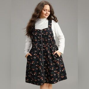 BloomChic Ditsy Floral Corduroy Pocket Zipper Fly Cami Dress
